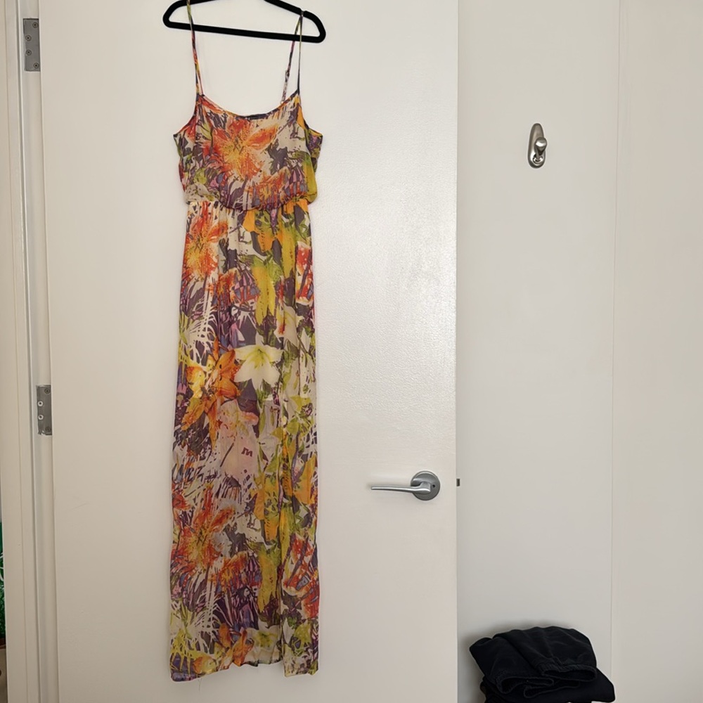 NWOT Jessica Simpson Orange Yellow Asymmetrical Maxi Dress